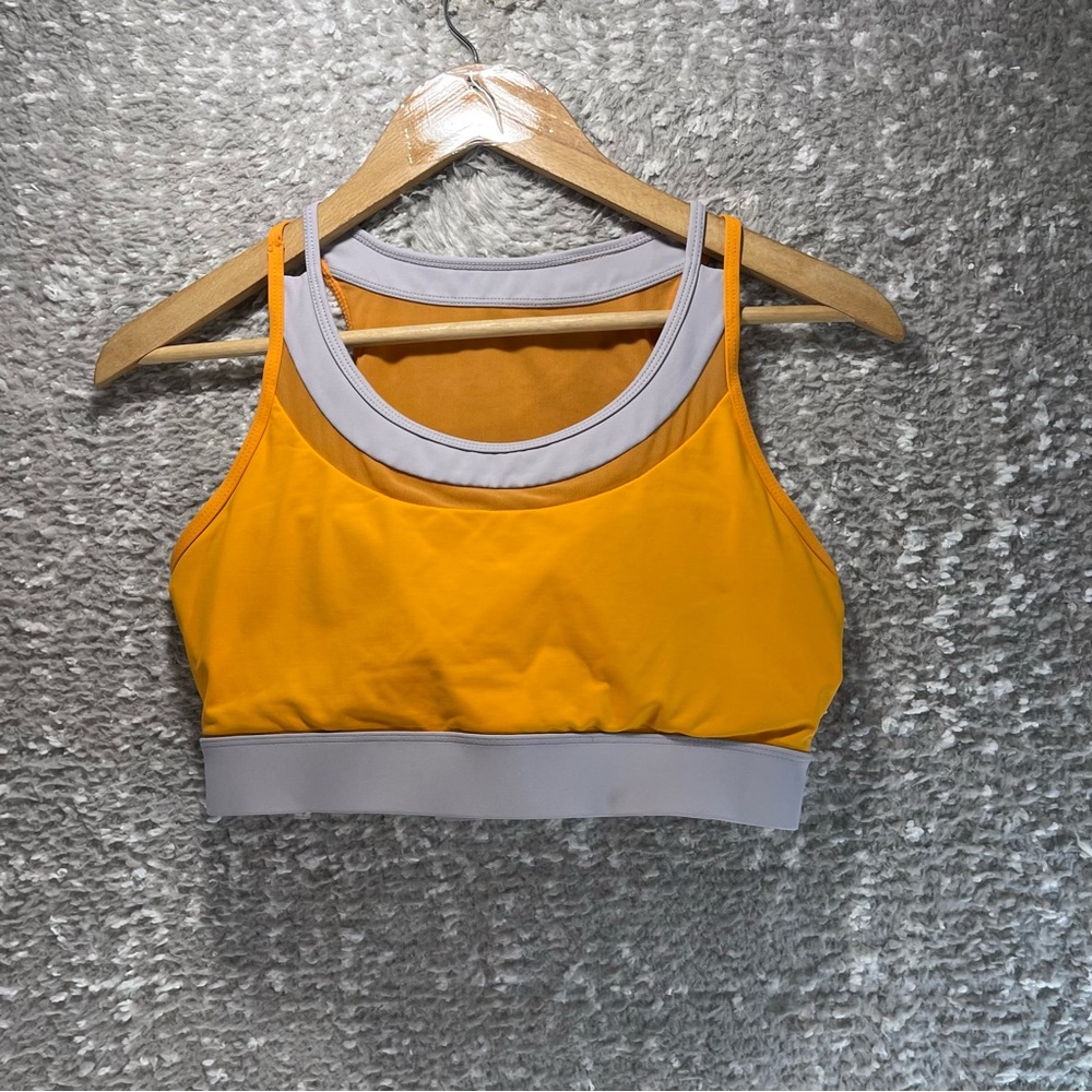 Zyia Active Women Orange Gray Padded Sports Bra Athletic Sz M‎ Nylon